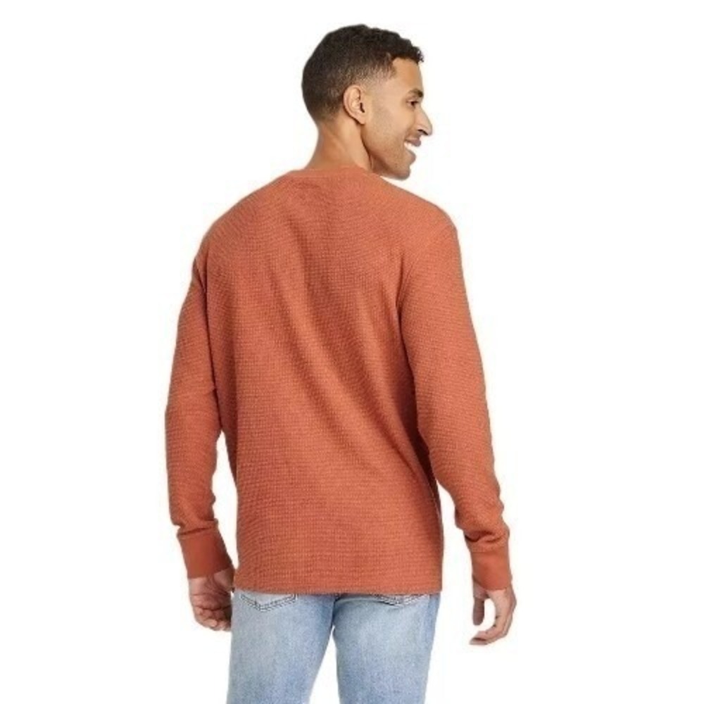 Mens Orange Textured Long Sleeve Tee Size Medium - Goodfellow & Co 28136 - Picture 2 of 2